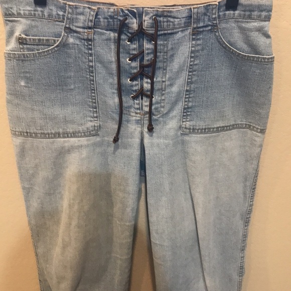 Gloria Vanderbilt Wide Leg Side Slit Capri Denim Light Wash Lace up Front-14P - Picture 3 of 12